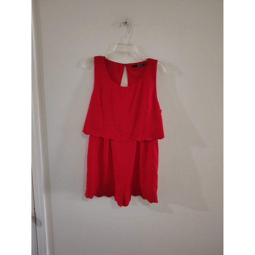 Lulus Red Scalloped Hem Sleeveless Popover Romper Size L‎ Open Back Summer Party
